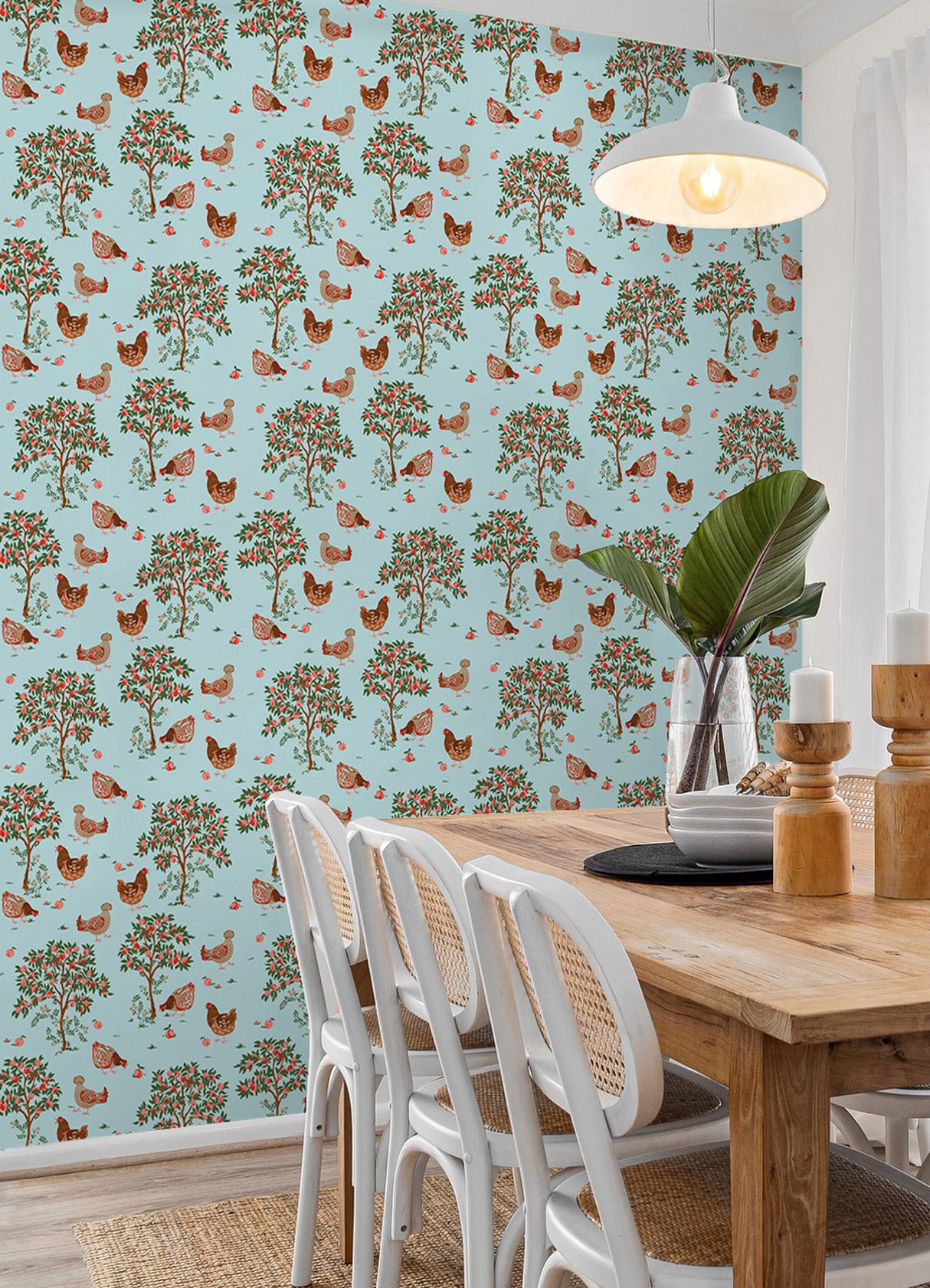 PrintFresh PFS6562 Hen House Aqua Peel and Stick Wallpaper