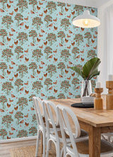 PrintFresh PFS6562 Hen House Aqua Peel and Stick Wallpaper