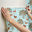 PrintFresh PFS6562 Hen House Aqua Peel and Stick Wallpaper