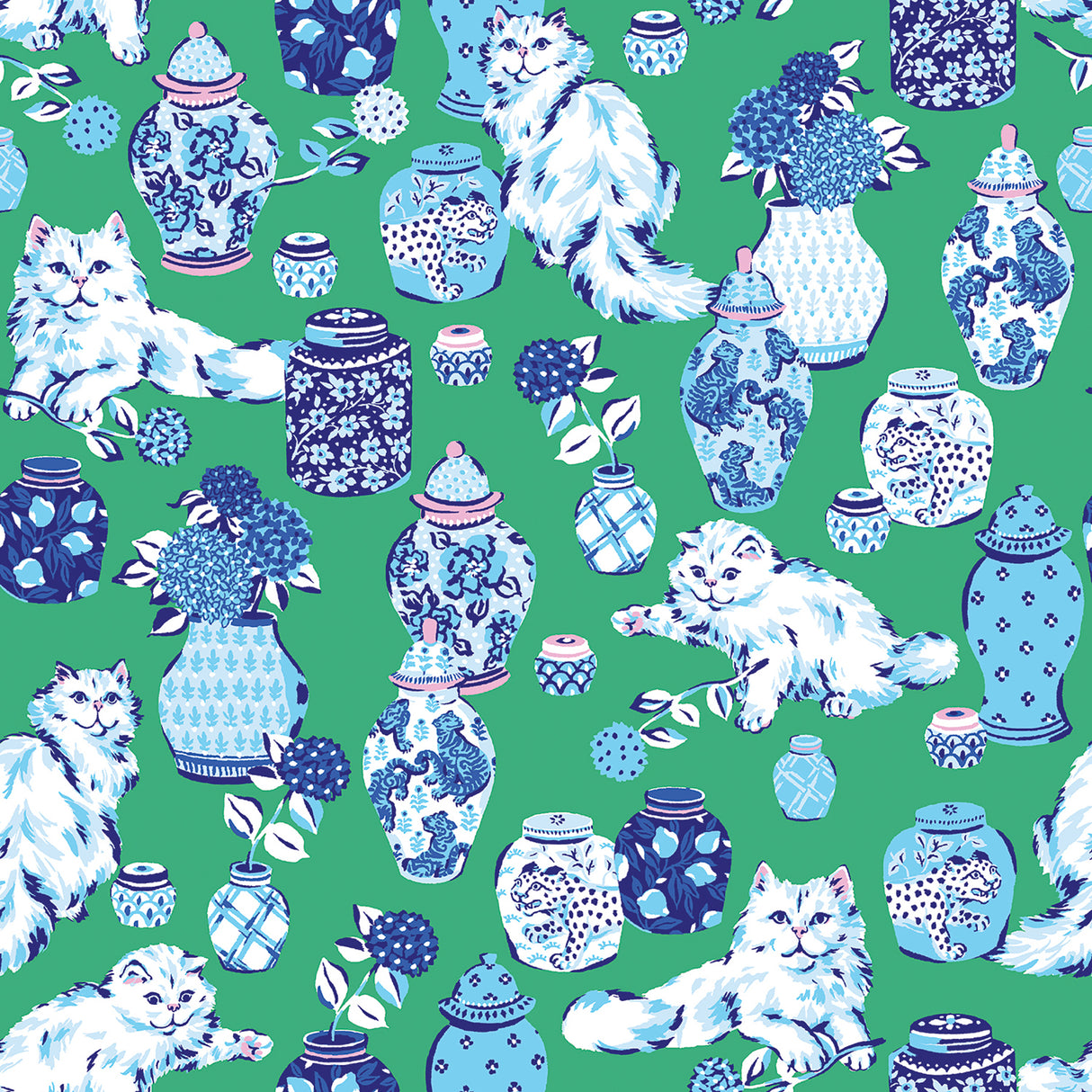 PrintFresh PFS6563 Fancy Cats Green Peel and Stick Wallpaper