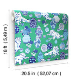 PrintFresh PFS6563 Fancy Cats Green Peel and Stick Wallpaper