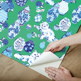 PrintFresh PFS6563 Fancy Cats Green Peel and Stick Wallpaper