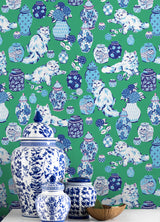 PrintFresh PFS6563 Fancy Cats Green Peel and Stick Wallpaper