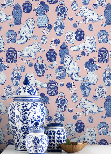 PrintFresh PFS6564 Fancy Cats Pink Peel and Stick Wallpaper