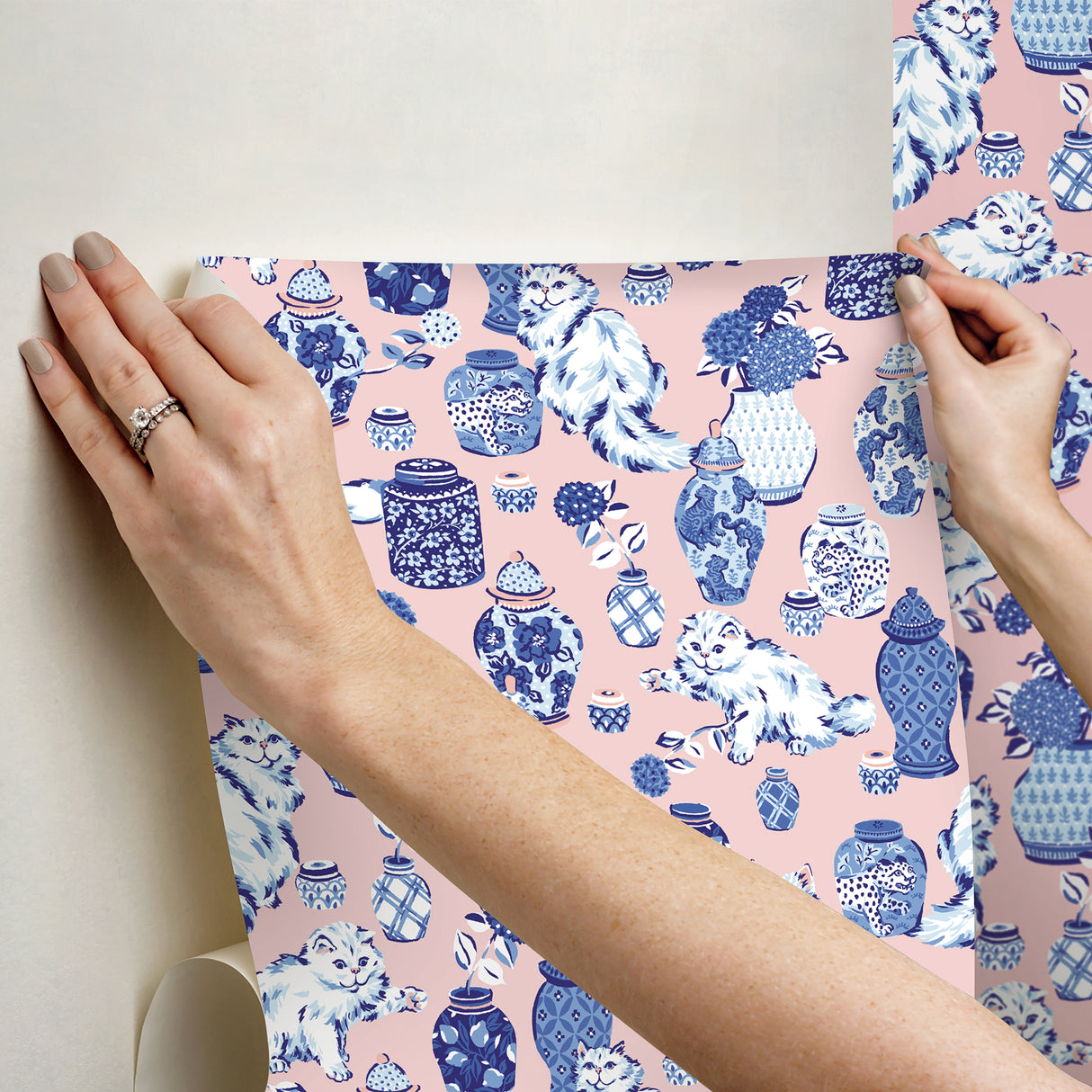 PrintFresh PFS6564 Fancy Cats Pink Peel and Stick Wallpaper