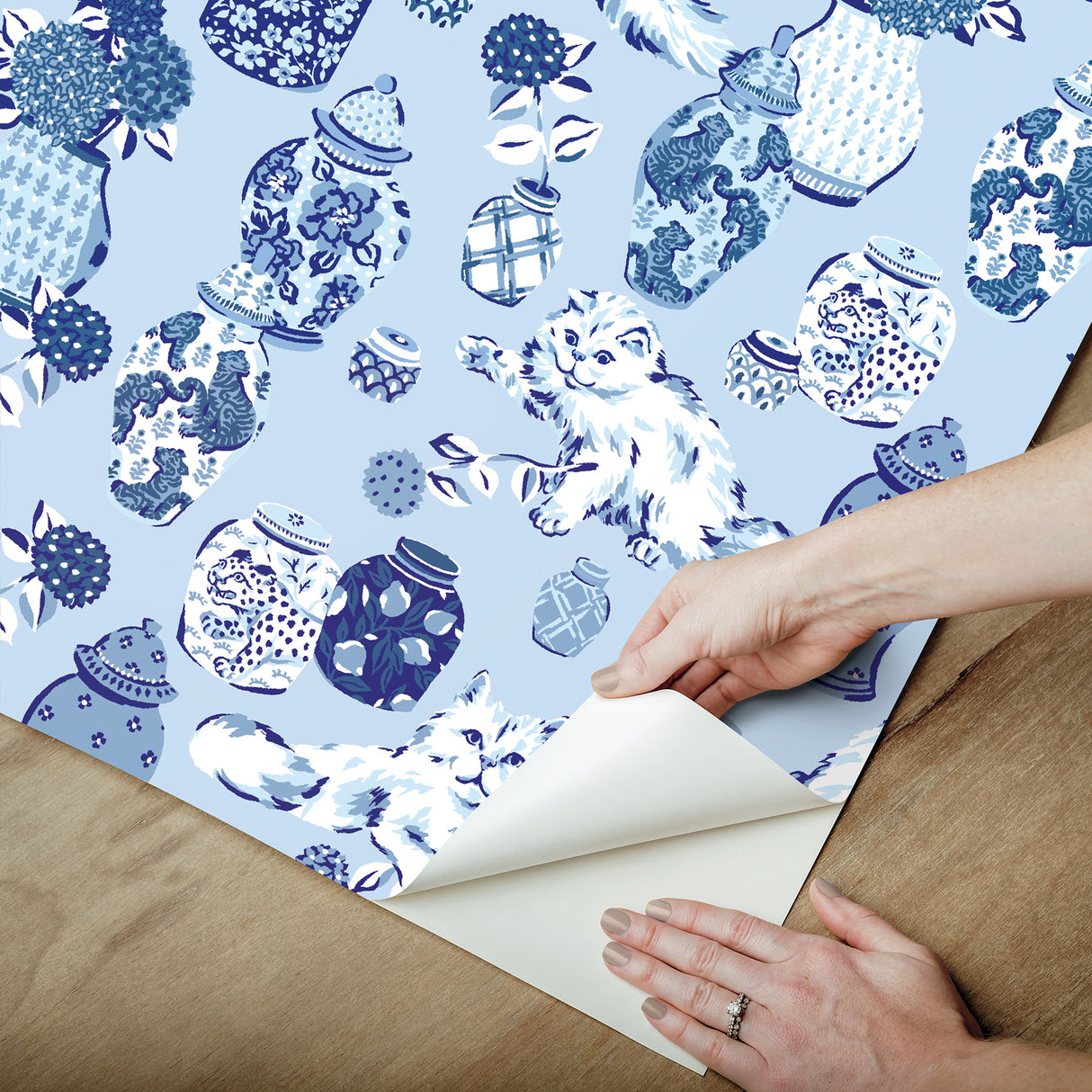 PrintFresh PFS6565 Fancy Cats Blue Peel and Stick Wallpaper