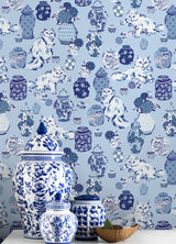 PrintFresh PFS6565 Fancy Cats Blue Peel and Stick Wallpaper