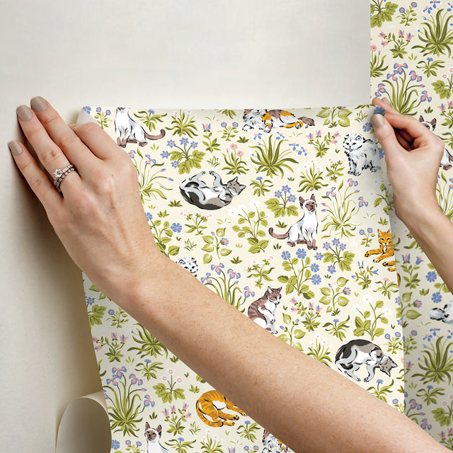 PrintFresh PFS6568 Must Love Cats Linen Peel and Stick Wallp