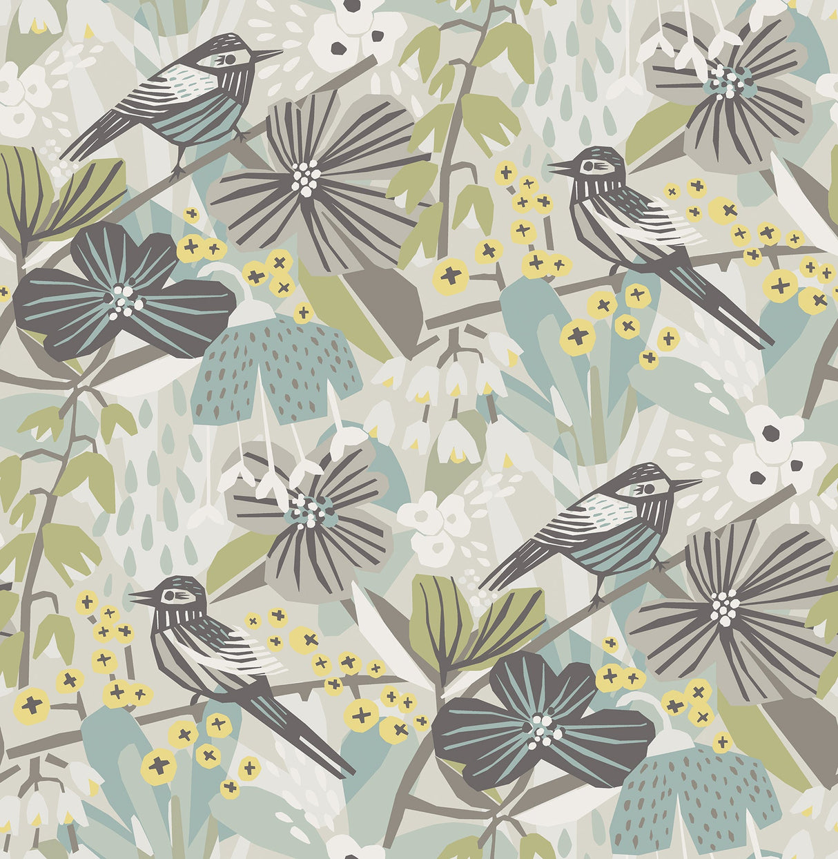 Pip & Lo PLS4215 Grey Aqua Jaybird Peel & Stick Wallpaper