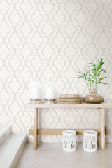 Kenneth James PS41702 Geometric Jute Grey Quatrefoil Wallpaper
