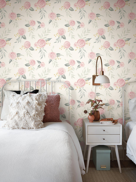 York PSW1010RL Magnolia Home Watercolor Roses Pink Peel & Stick Wallpaper