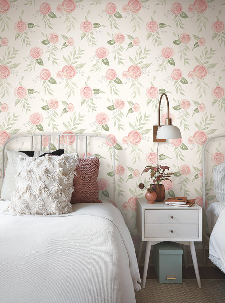York PSW1013RL Magnolia Home Watercolor Roses Coral Peel & Stick Wallpaper
