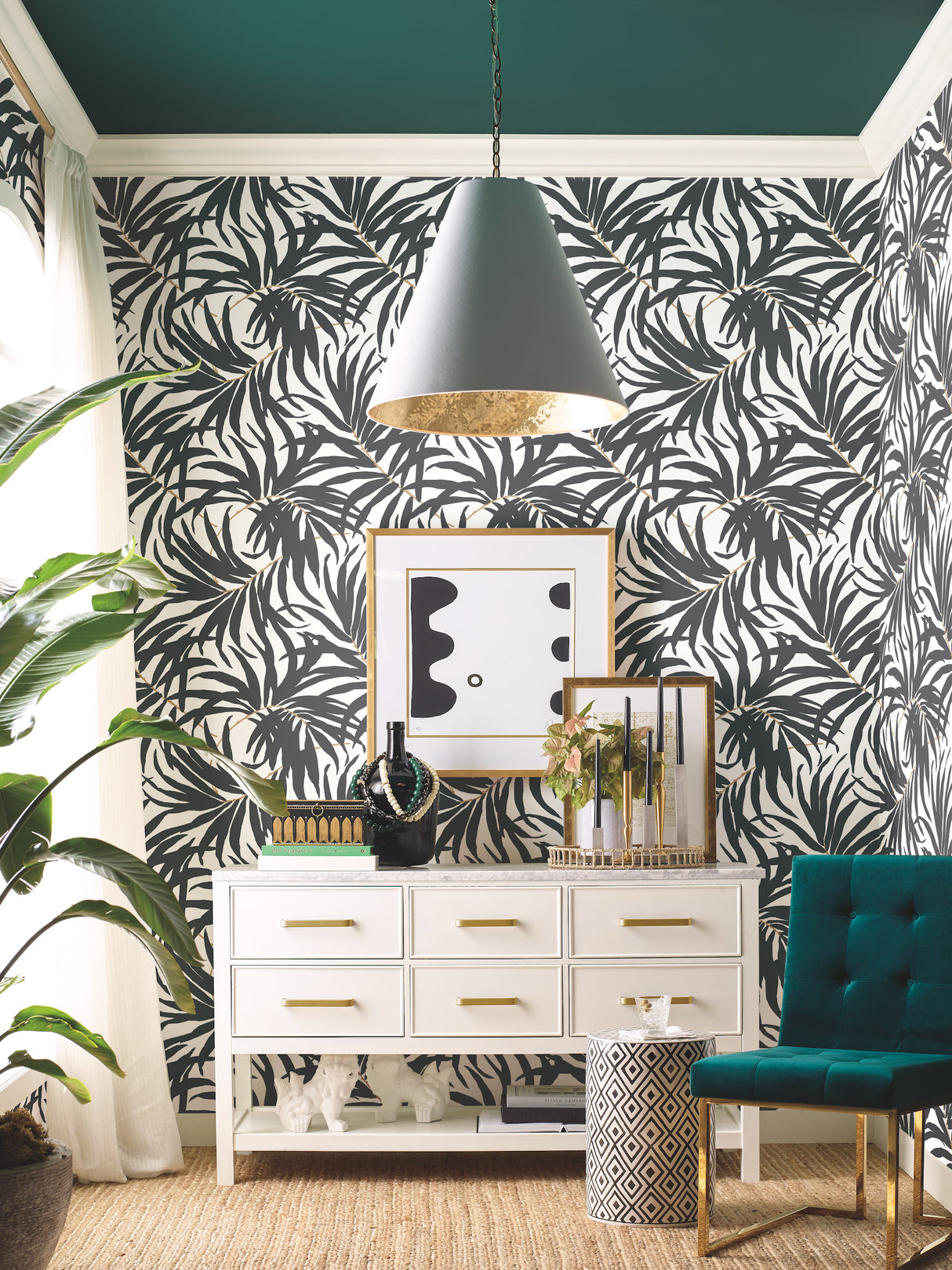 York PSW1029RL Bali Leaves Black Peel & Stick Wallpaper