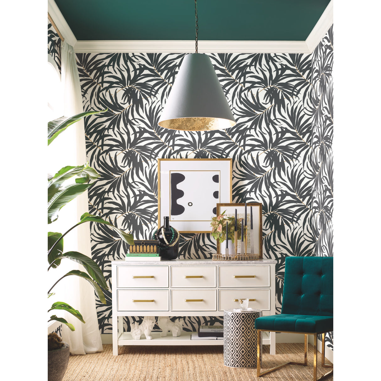 York PSW1029RL Bali Leaves Black Peel & Stick Wallpaper