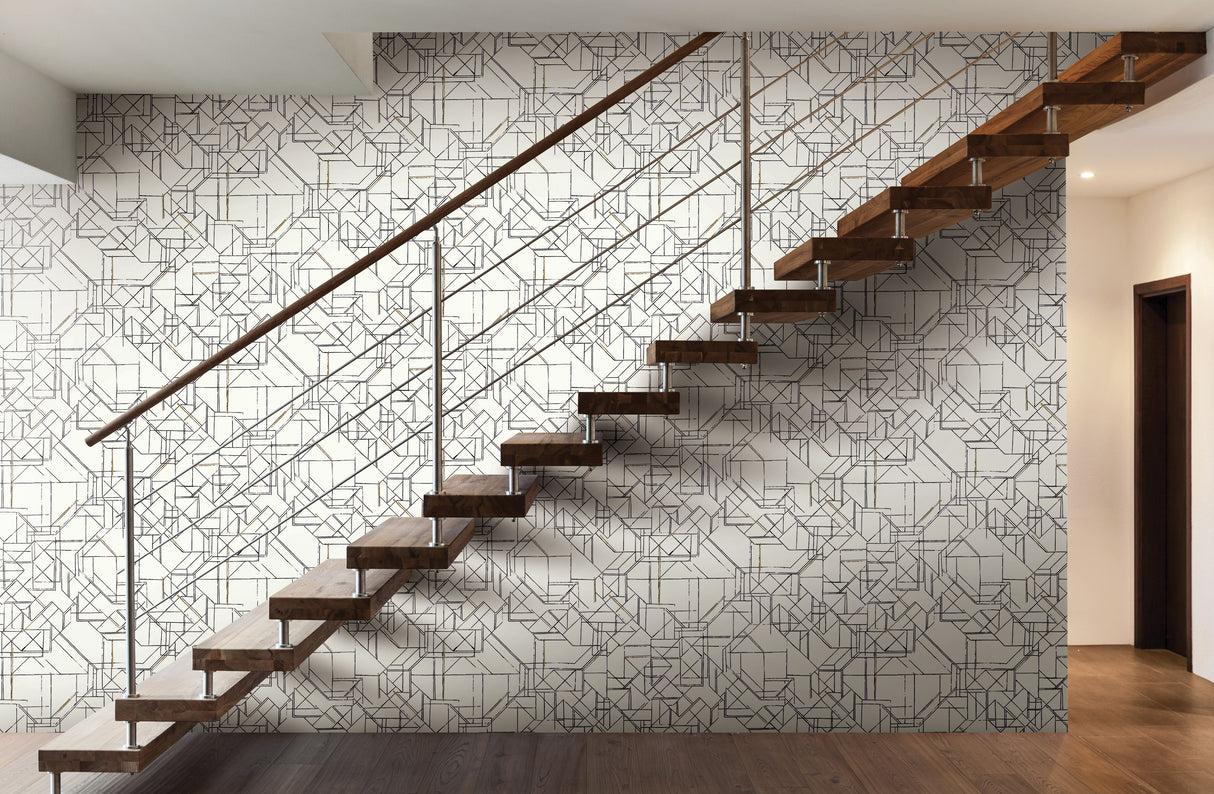 York PSW1050RL Prism Schematics Black & Gold Peel & Stick Wallpaper