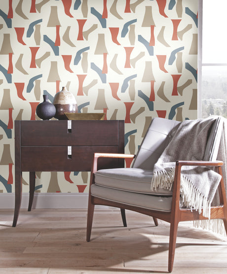York PSW1058RL Modernist Coral & Blue Peel & Stick Wallpaper