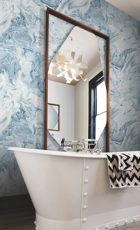 York PSW1126RL Oil & Marble Blue Peel & Stick Wallpaper
