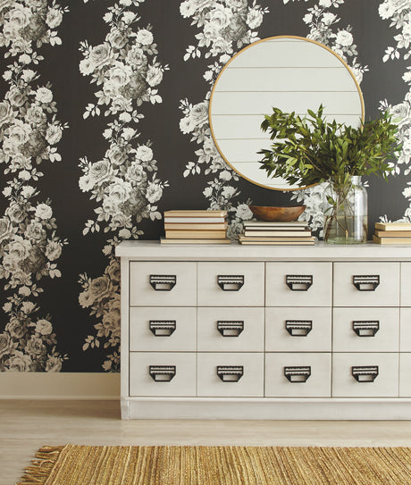 York PSW1156RL Magnolia Home Tea Rose Black & White Peel & Stick Wallpaper
