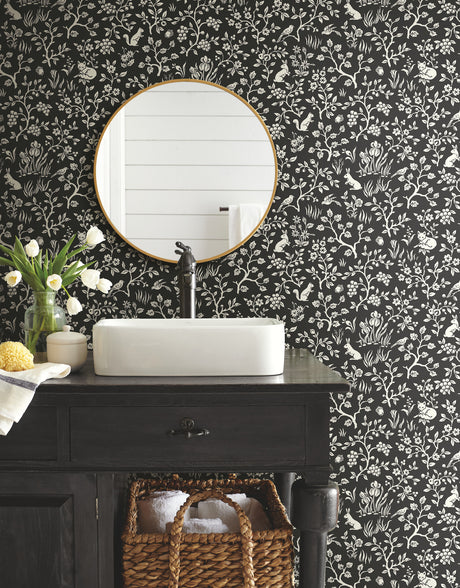 York PSW1164RL Magnolia Home Fox & Hare Black Peel & Stick Wallpaper