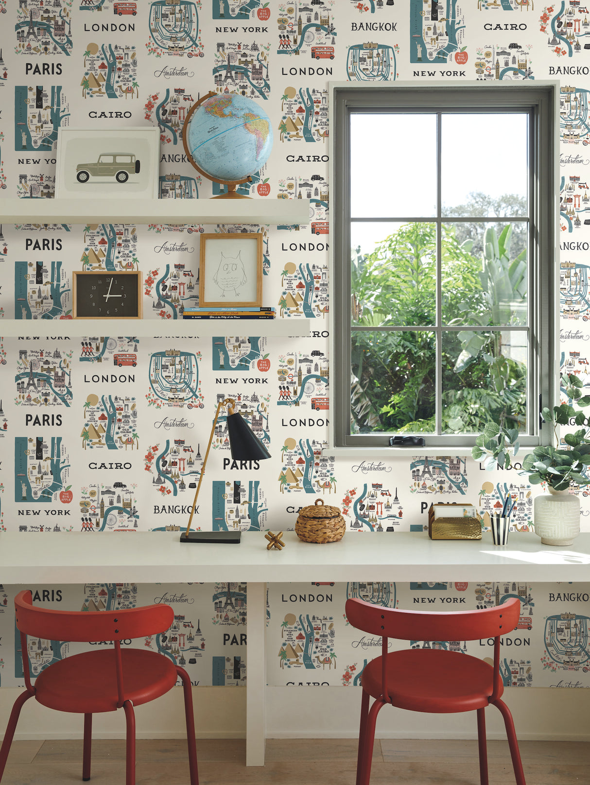 York PSW1196RL City Maps Blue & Red Peel & Stick Wallpaper