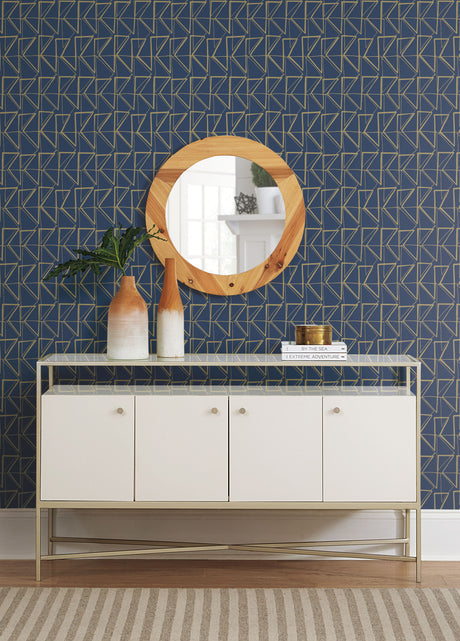 York PSW1256RL Love Triangles Blue & Gold Metallic Peel & Stick Wallpaper