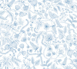 York PSW1311RL Aviary Blue & Cream Peel & Stick Wallpaper