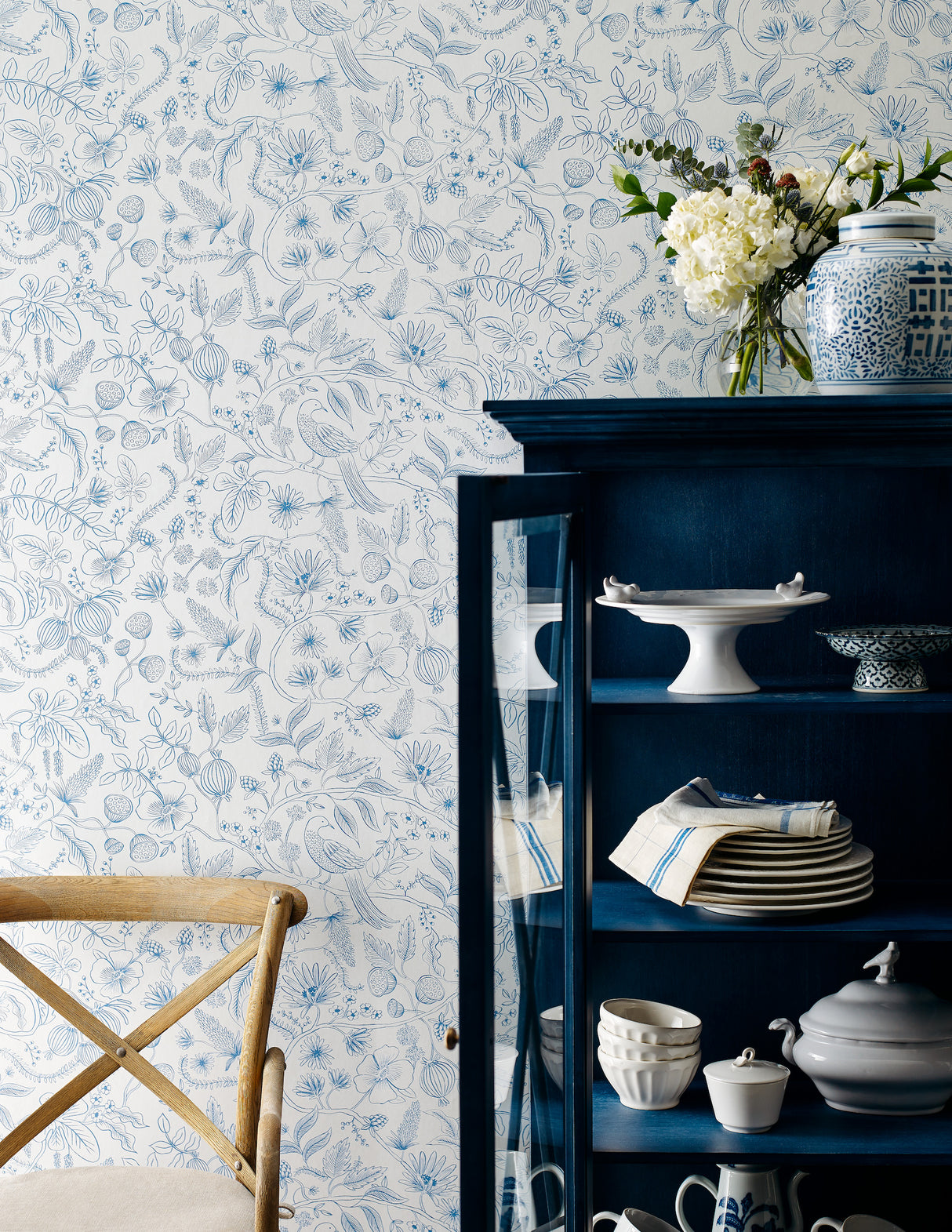 York PSW1311RL Aviary Blue & Cream Peel & Stick Wallpaper