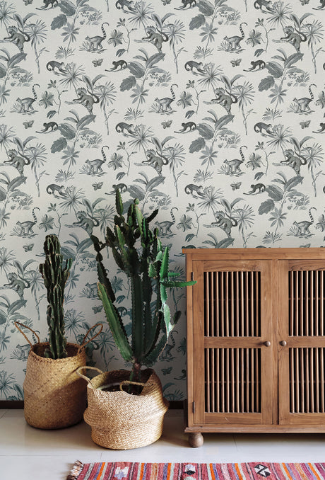 York PSW1354RL Botanicals & Lemurs Grey Peel & Stick Wallpaper