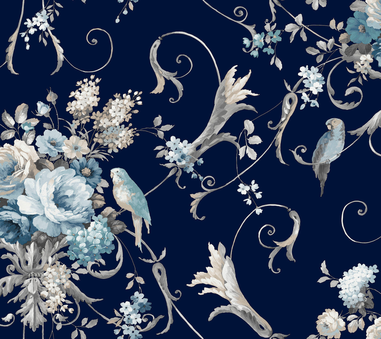 Eade’s Parrots with Floral Bouquets Navy