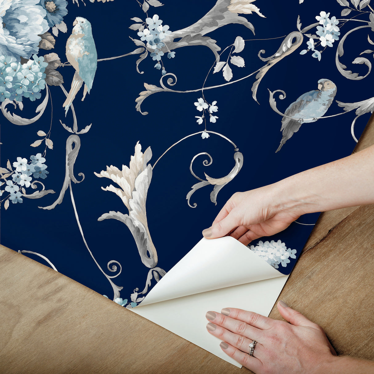 Eade’s Parrots with Floral Bouquets Navy