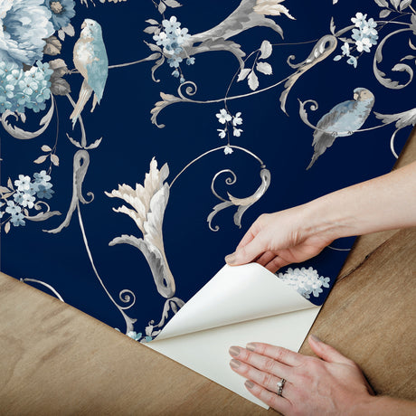 Eade’s Parrots with Floral Bouquets Navy