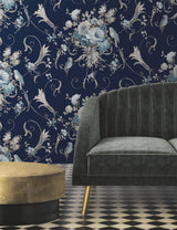 Eade’s Parrots with Floral Bouquets Navy