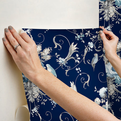 Eade’s Parrots with Floral Bouquets Navy