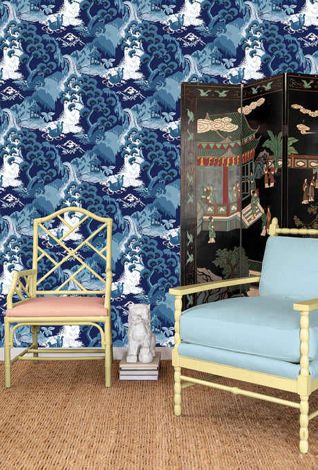 York PSW1403RL Old Peking Navy Blue Peel & Stick Wallpaper