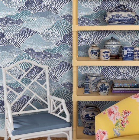 York PSW1404RL Shangri-La Navy Blue Peel & Stick Wallpaper