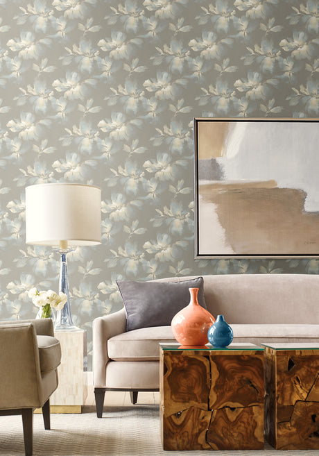York PSW1415RL Midnight Blooms Light Blue & Grey Peel & Stick Wallpaper