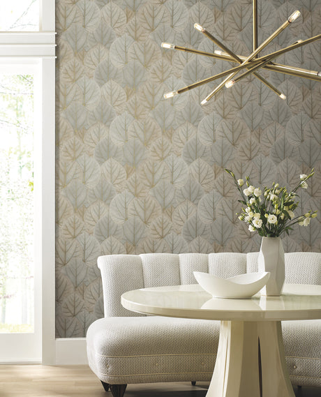 York PSW1425RL Leaf Concerto Warm Taupe Peel & Stick Wallpaper