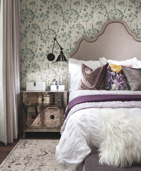 York PSW1428RL Flourish Sheer Blue & Grey Peel & Stick Wallpaper