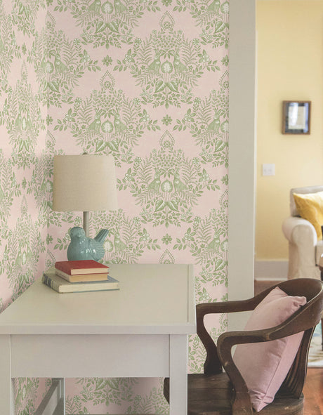 York PSW1432RL Cottontail Toile Pink & Chartreuse Peel & Stick Wallpaper