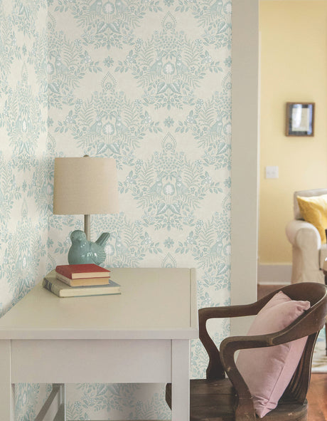 York PSW1435RL Cottontail Toile Vintage Duck Egg Peel & Stick Wallpaper