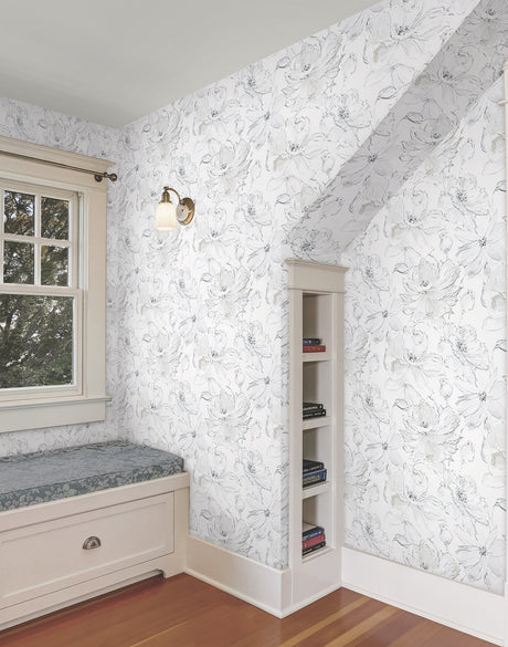 York PSW1530RL Floral Dreams Grey Peel & Stick Wallpaper