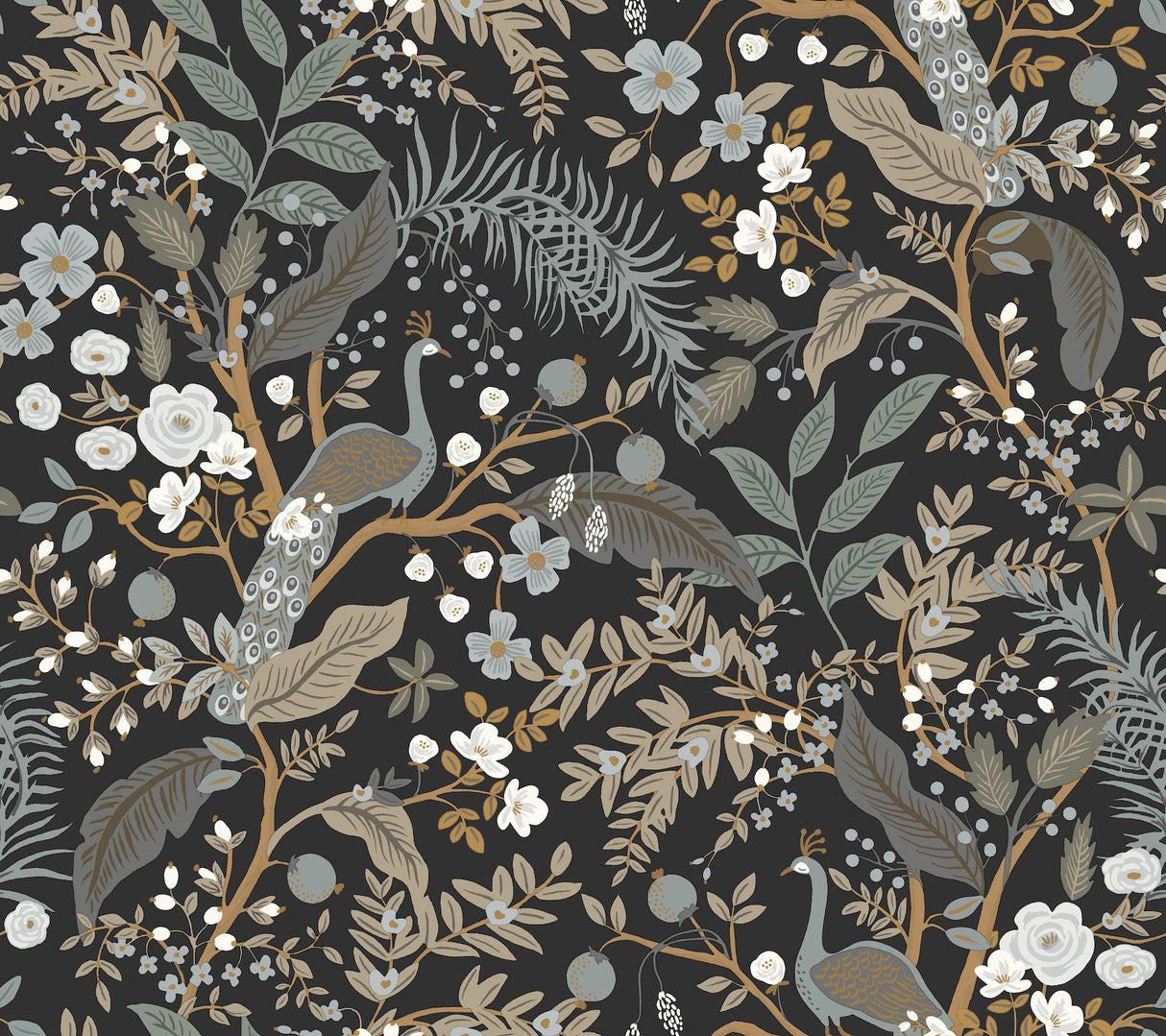 York PSW1537RL Peacock Garden Black Peel & Stick Wallpaper