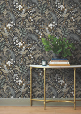 York PSW1537RL Peacock Garden Black Peel & Stick Wallpaper