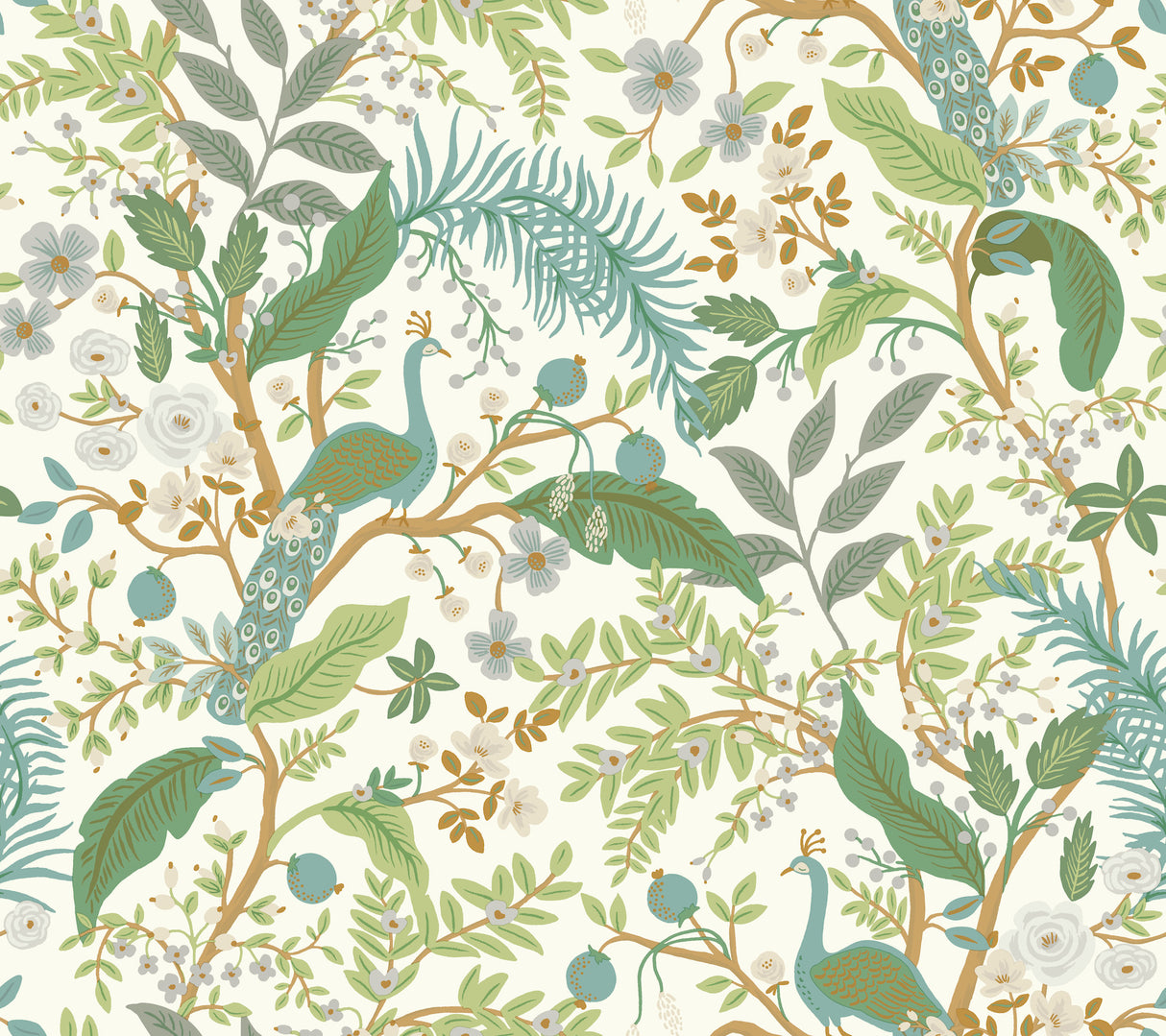 York PSW1539RL Peacock Garden White Peel & Stick Wallpaper