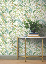 York PSW1539RL Peacock Garden White Peel & Stick Wallpaper