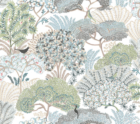 York Wallcoverings PSW1696RL Everbloom Forest Aqua Botanical