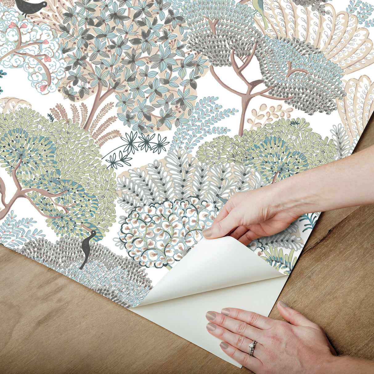 York Wallcoverings PSW1696RL Everbloom Forest Aqua Botanical