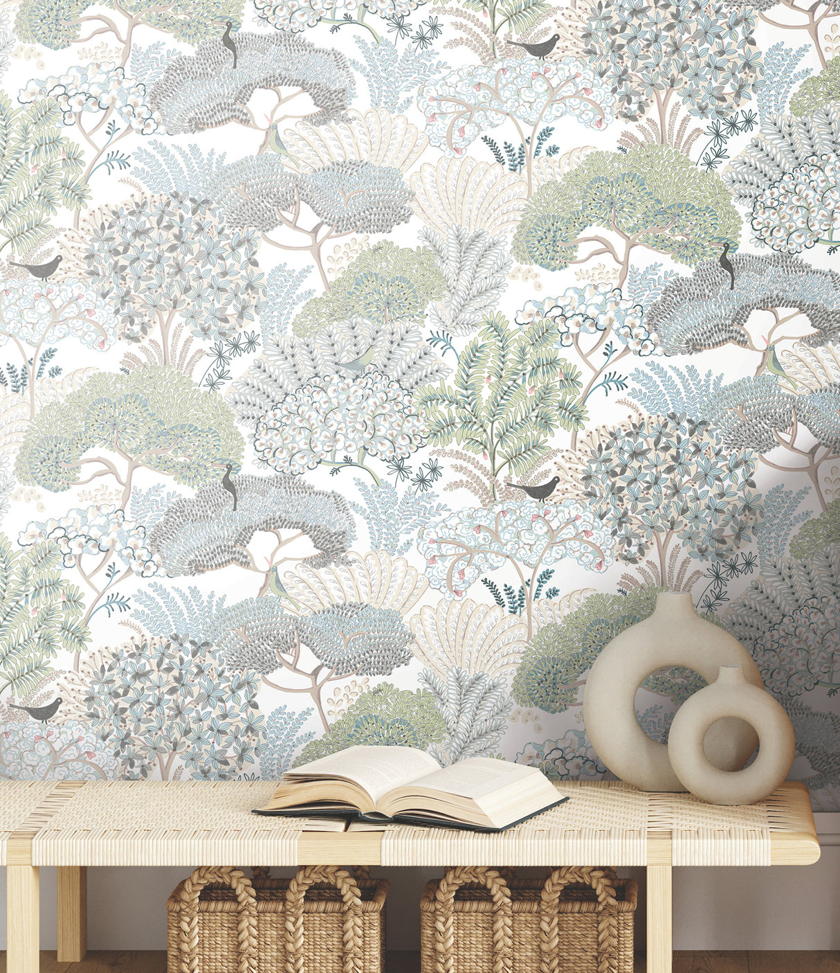 York Wallcoverings PSW1696RL Everbloom Forest Aqua Botanical