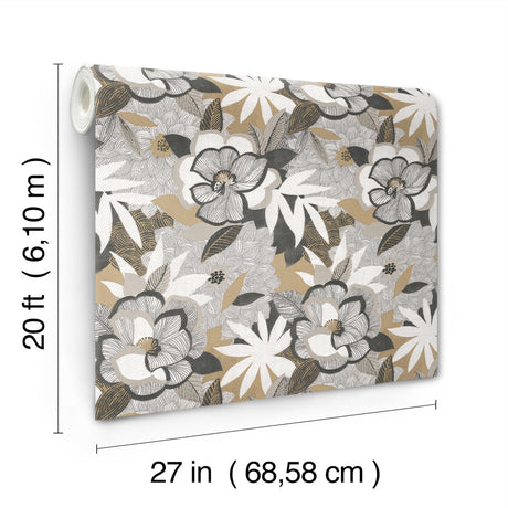 York Wallcoverings PSW1698RL Fantasium Black Floral Peel + S