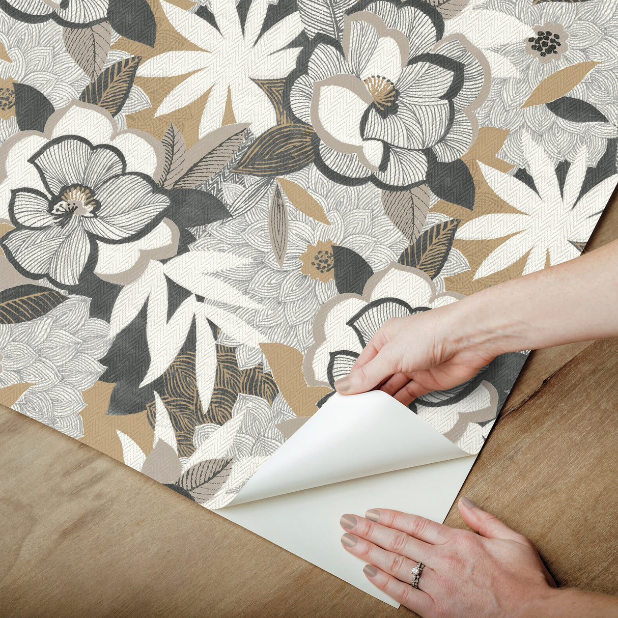 York Wallcoverings PSW1698RL Fantasium Black Floral Peel + S